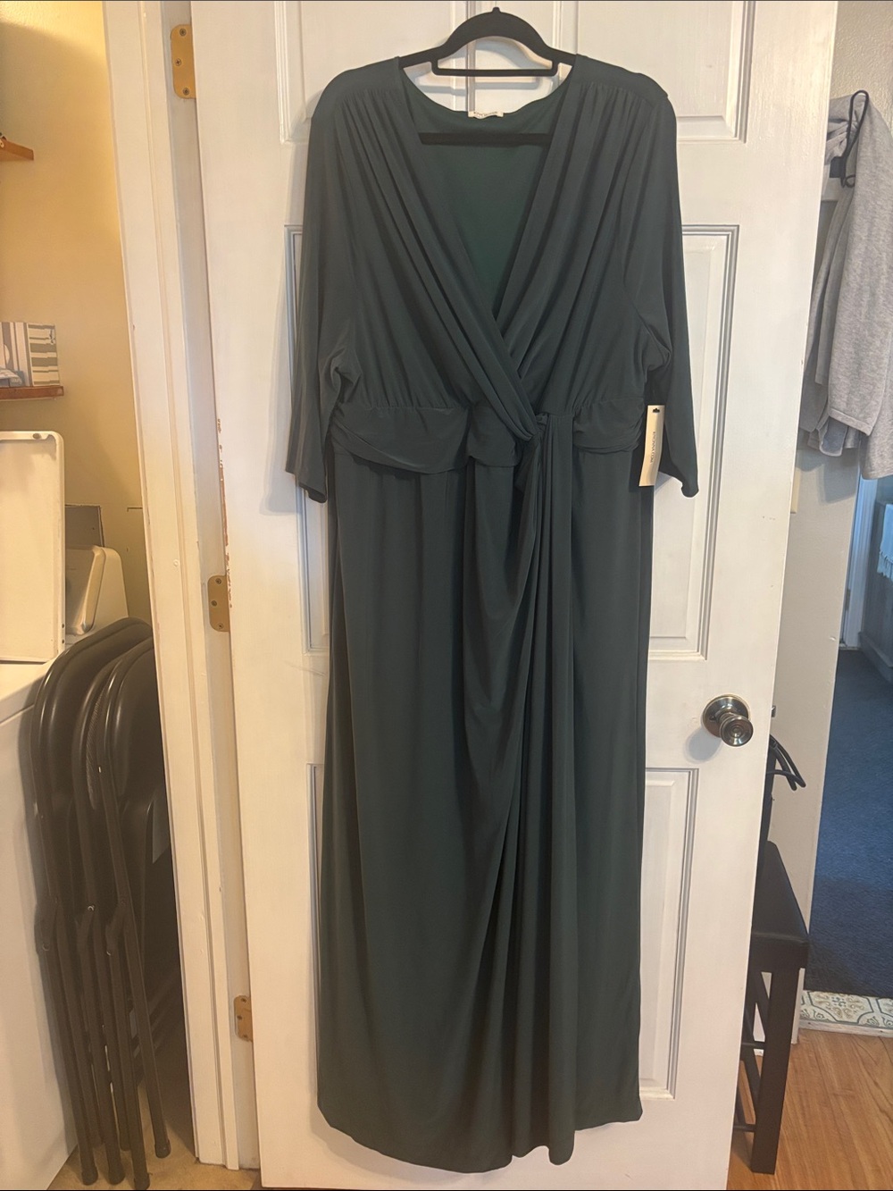 Kiyonna Deep Green Wrap Maxi Dress with Tie Waist